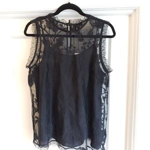 Who What Wear Sheer Lace Mix Ruffle Shell Top